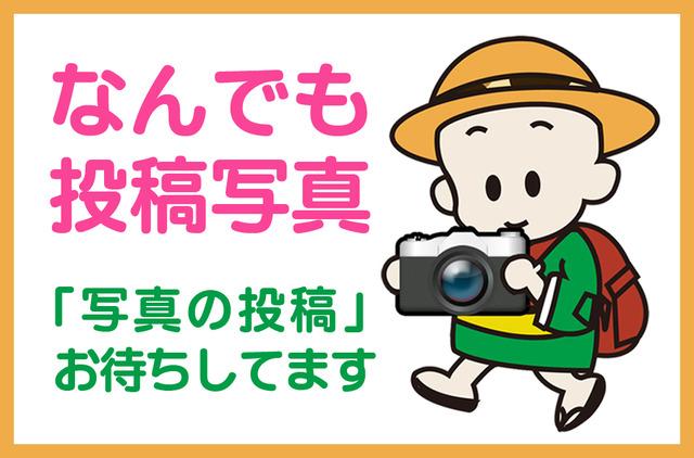 なんでも投稿写真、「写真の投稿」お待ちしてますとキャラクターが伝えるイラスト