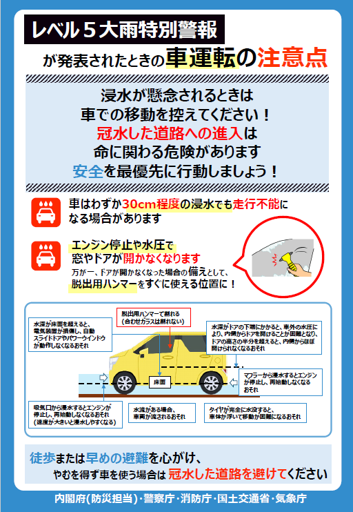 大雨特別警報 車注意