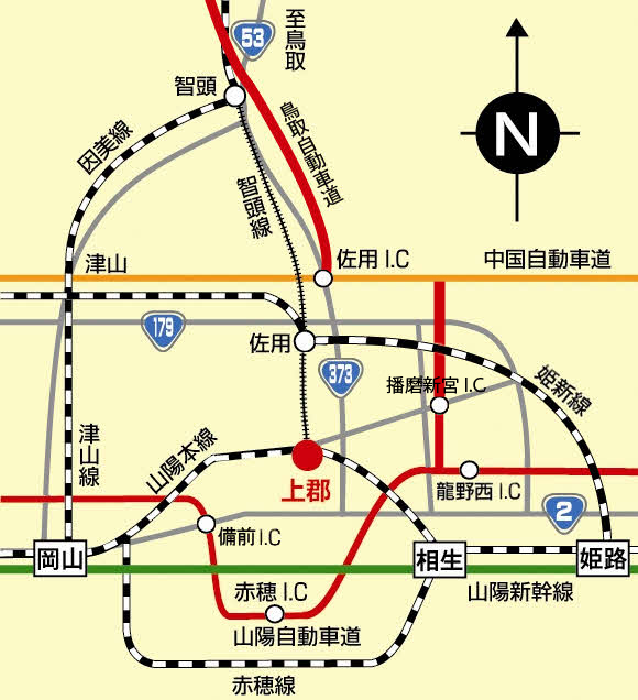 上郡町へのアクセスマップの縮小画像