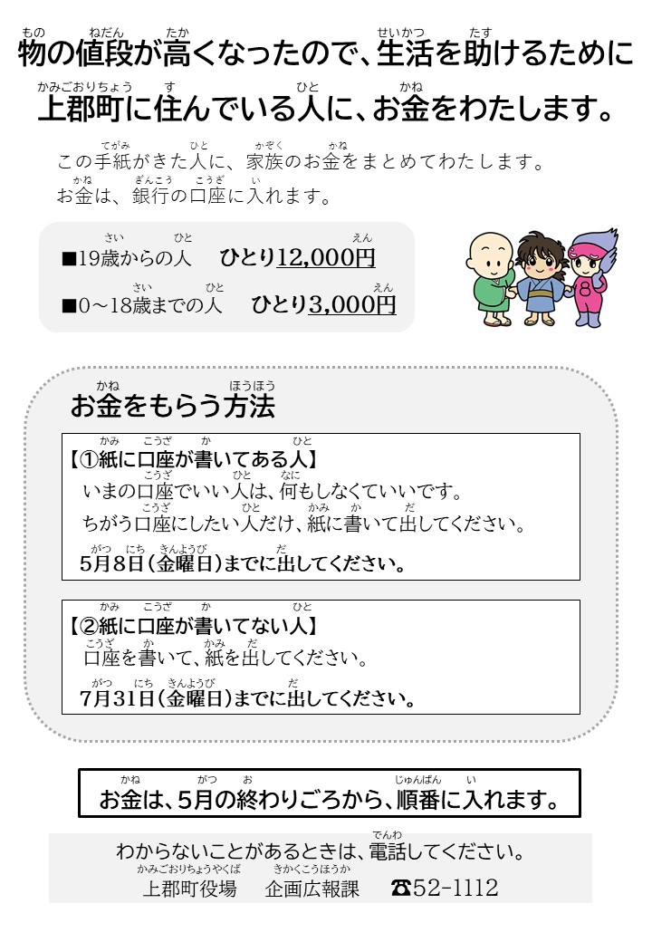 生活応援給付金チラシ やさしい日本語版