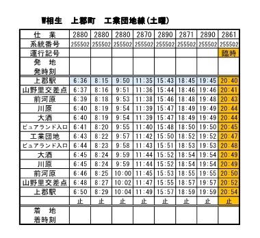 20260725川まつり臨時時刻表（工業団地線）